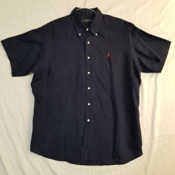 Polo Ralph Lauren Linen Navy Blue Short Sleeve Button Up Shirt XL - Picture 7 of 16